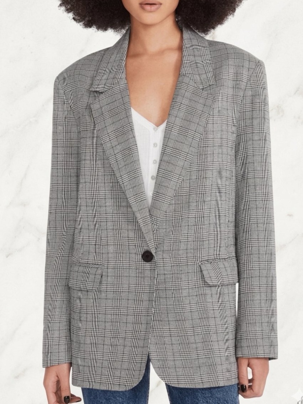 Steve Madden Gray Plaid Single-Button Blazer